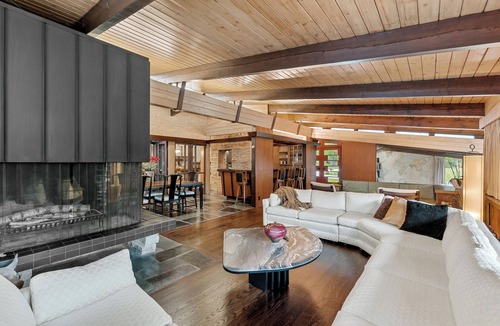 Brookfield House | Spacious MCM home blends elegance w/retro charm. Includes pool, steam and sauna