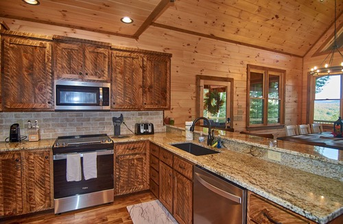 Cherry Log Cabin | Spacious mountain cabin w/mountain views, hot tub & game room!