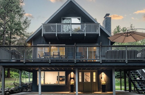 Long Pond Ski Chalet | Streamside Chalet- 5 bedrooms, 5 minute walk to lake, Fireplace, Firepit