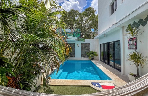 Cuzamil Villa | Studio Tortugas with outdoor pool, grill, palapa, mezzanine floor. Kids welcome