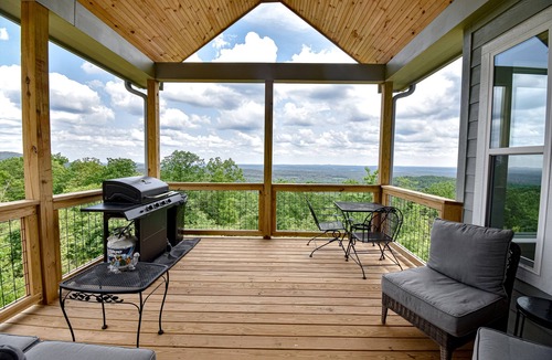 Clarkesville Cabin | Stunning three-story home with a hot tub, firepit, washer/dryer, & views