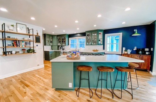 Asheville House | The fun house: fire pit, hot tub, fishing, pond, pizza oven & outdoor movie gear