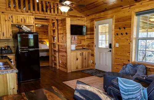 Jamestown Cabin | Tiny Home Escape: Hot Tub, Private Deck & Outdoor TV