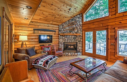 Branch House | Tranquil Lakefront Log Home with Fireplace, Private Dock and Hot Tub!