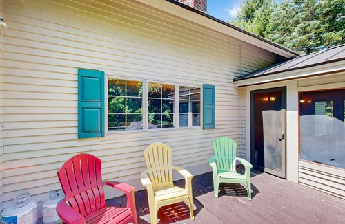 Londonderry House | Tree-lined lodge with deck, fireplaces, porch, game room, & fast WiFi