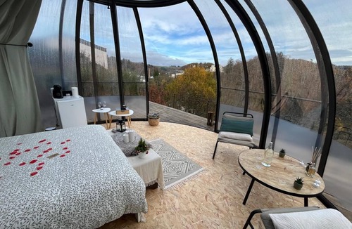 Bouillon Cabin | Unique glass dome bedroom. Be one with nature and the sky.
