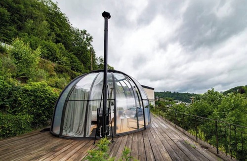 Bouillon Cabin | Unique glass dome bedroom. Be one with nature and the sky.
