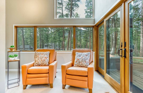 Black Butte Ranch House | Unique & secluded forest home with pool, hot tubs, tennis, sauna, & basketball