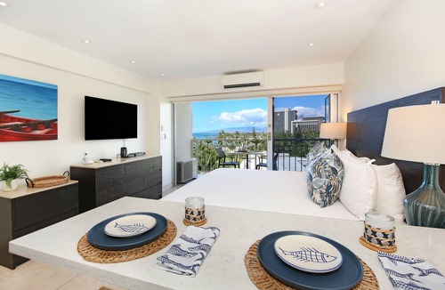 Waikiki Condo | Wow! Ocean View Studio at Waikiki Shore, Just Steps to Waikiki Beach!