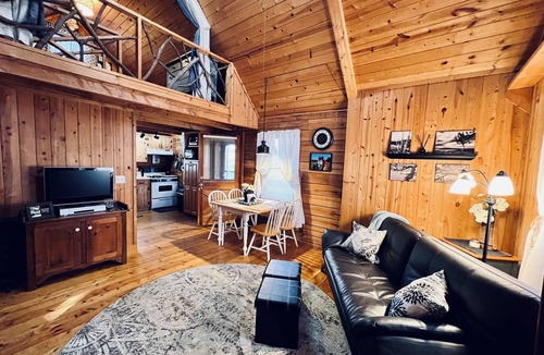 Tiger Cabin | Your Journey’s End! Authentic log cabin, comfortable, modern w/a creek too!