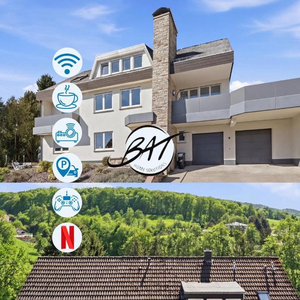BAT Home Solutions Trierweiler - alles was ein Hotel nicht bietet - 5 Apartments 40 bis 120 qm für bis zu 29 Personen - 5-Raum-Apartment barrierefrei - 60 qm Balkon mit Blick bis Luxemburg - einzeln bis komplett buchbar - 3 Min zur A64