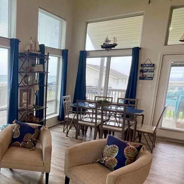Beach viewing from deck, living, dining, kitchen, in your king size Nectar bed.