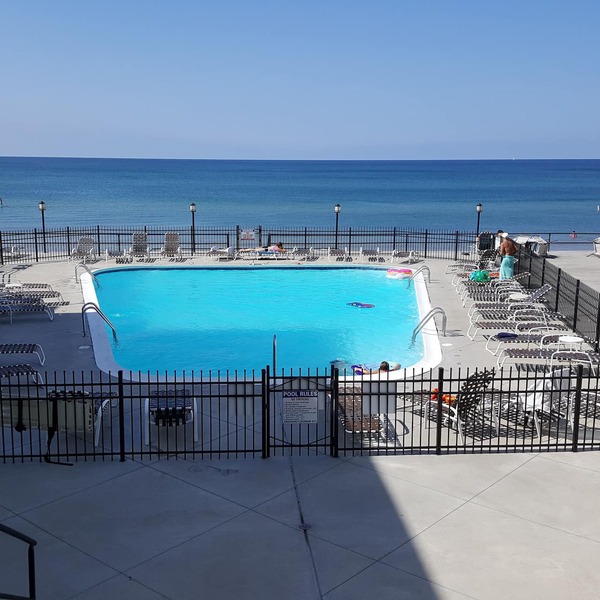 Beachfront Condo on Lake Michigan with heated pool.