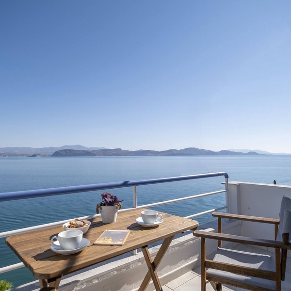 Beachfront Studio | Amazing Sea View balcony | near Nafplio, Epidaurus, Mycenae