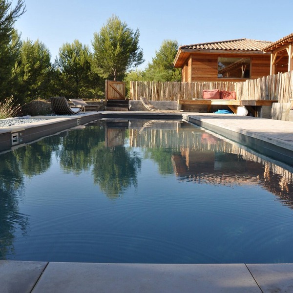 Contemporary wooden villa garden swimming pool terrace nearby. Aix en Provence