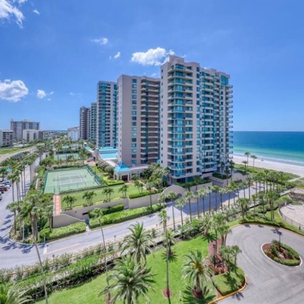 Corner condo overlooking the beach and bay. Secluded beach.