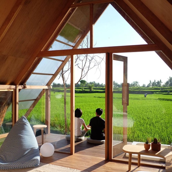 Designer Bamboo A-Frame Hut Amidst Ubud Rice Fields