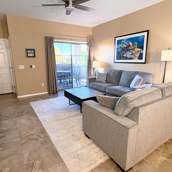 Heated Pools, King Bed, Fast Wi-Fi – Gated East Mesa 3BR Condo with Balcony