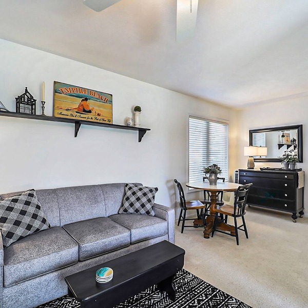 Lakefront studio with lake & beach views, deck, firepit, beach access, & WiFi