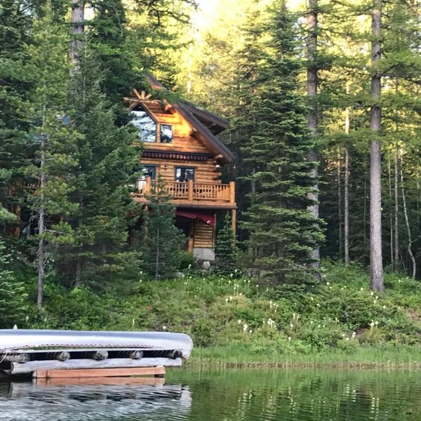 Log Cabin on Spoon Lake Near Glacier National Park