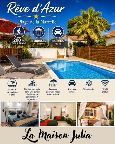 Maison Julia- Plage de la Nartelle 200M -Terrasse - Piscine au sel - Parking - BBQ - check-in de 15h à 20h maximum- séjour calme & détente Rêve D'Azur Sainte Maxime