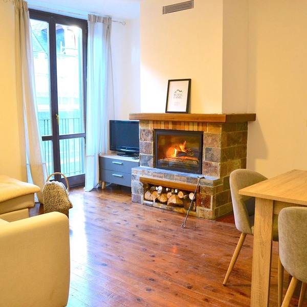 Modern apartment with fireplace