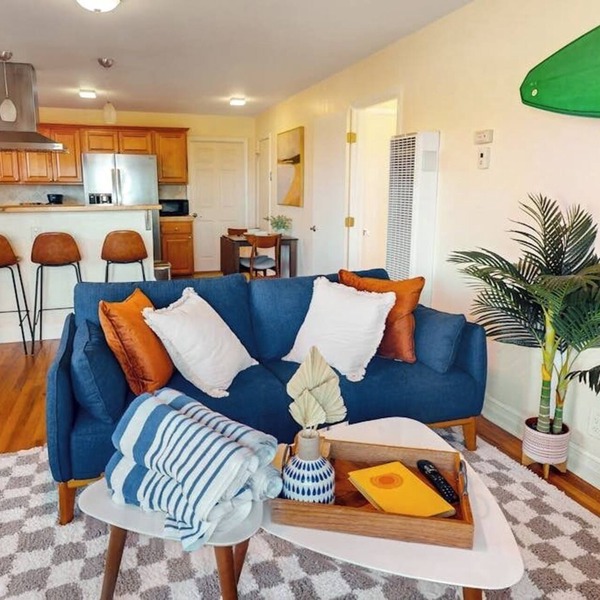 Ocean-view home in great location with backyard deck, grill, streaming, & W/D