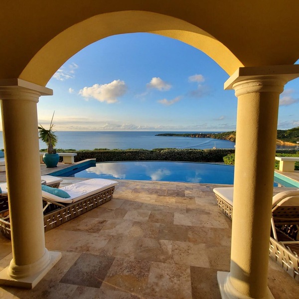 Panoramic view of Crocus Bay; spacious; private; heated pool