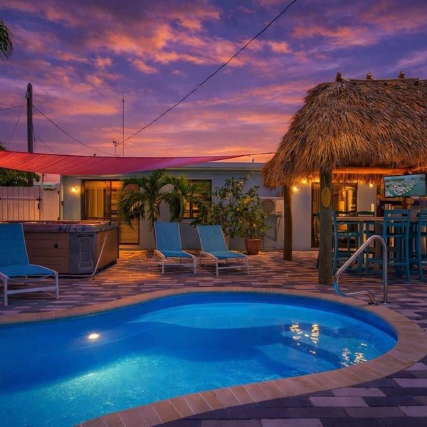 Pool, Spa, 50’ Dock, Game Room & Tiki Hut!