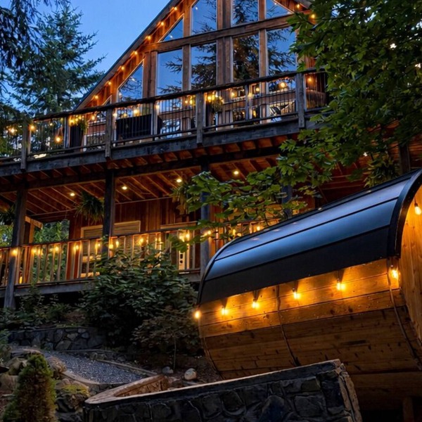 Private creekside retreat with sauna, fire pit & rain shower.