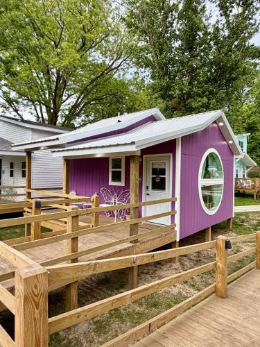 Purple Tiny Home With Fire Pit and Nature