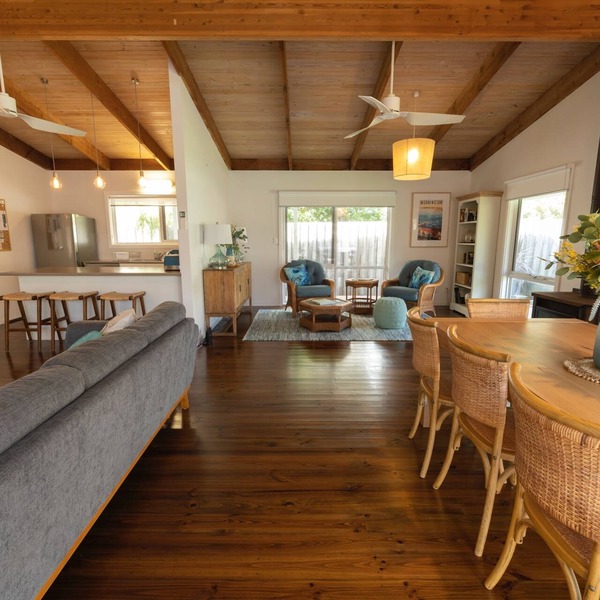 Relax in this boho coastal home walking distance to beautiful beach