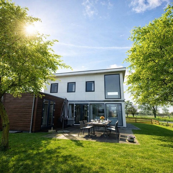 Spacious 8-person home with private jetty, 4 bedrooms, 2 bathrooms and modern equipped kitchen. Detached, atmospheric and including terrace with lounge set and free Wi-Fi. Perfect for groups and families.