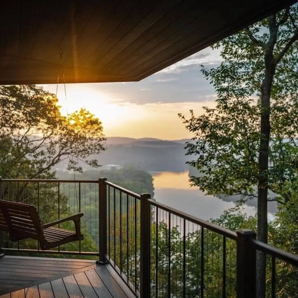 Stunning cliffside river view on private 60 acre forested retreat