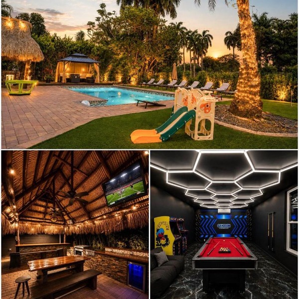 Tiki Oasis with kitchen - Game Room - Fire Pit - 4BR Retreat - Pool
