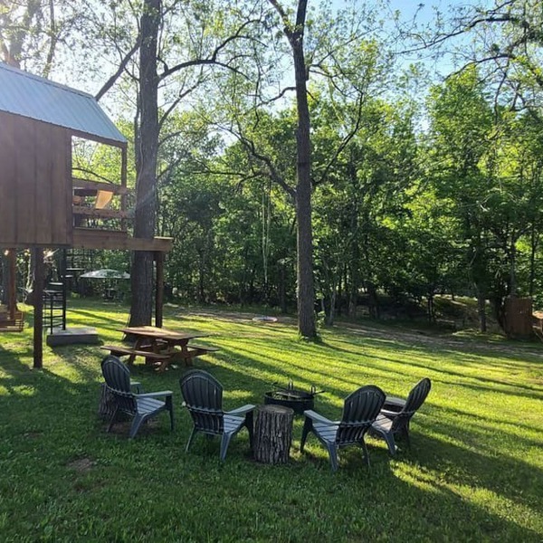 Tree House Glamping Destination near the Ozarks, with River Access for Swimming and Fishing