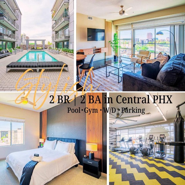 Upscale 2BRDowntown Apartment Balcony & Amenities