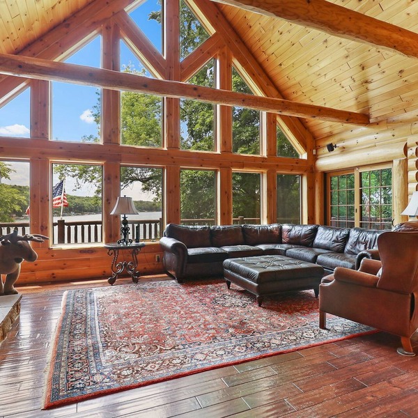 Waterfront, Hand-Crafted Log Cabin |Sandy Beach |Dock |5200 Sq Ft |3.5 Acres |Stone Fireplace |Views