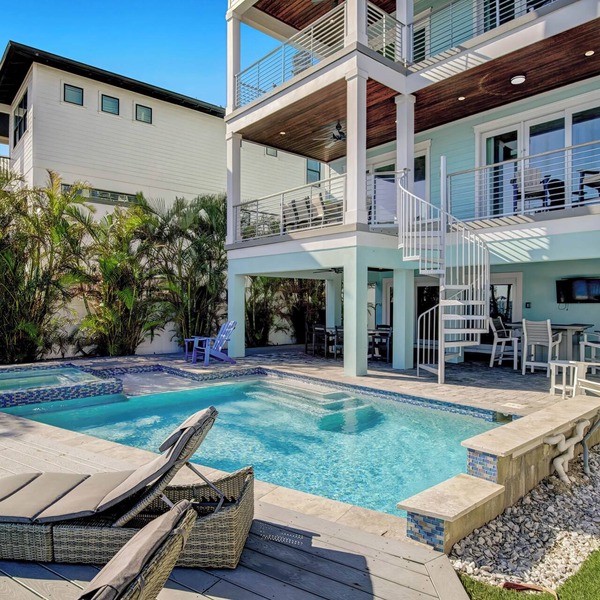 Waterfront Home with Pool, Dock, and Rooftop Deck! Short Walk to Beach!
