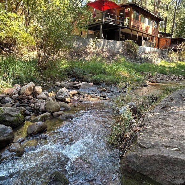 Waterfront luxurious midcentury Log cabin