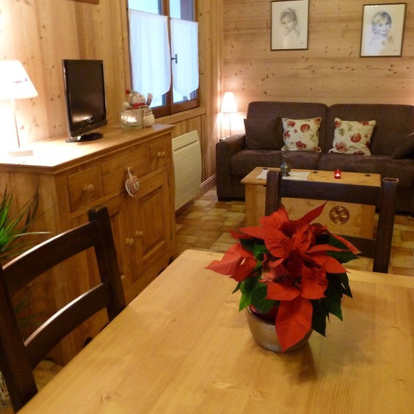 Wood interior studio overlooking Mont Blanc