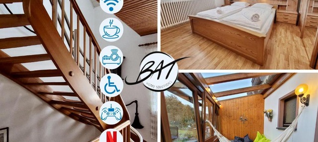 BAT Home Solutions Trier-Euren - alles was ein Hotel nicht bietet - 10 Min zur Altstadt - 98 qm Scheune für 9 Personen mit Sternenhimmel, Wintergarten, Grill und Kino - barrierefrei dank Lift & Auffahrt