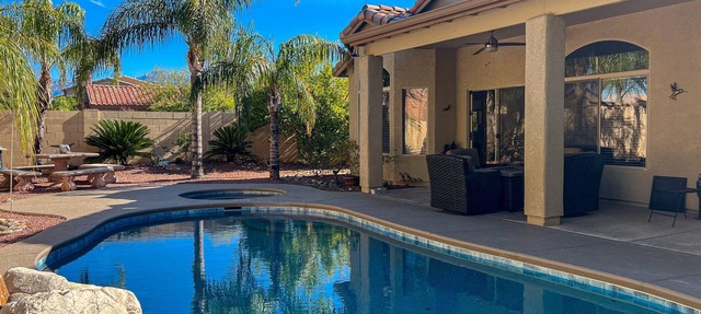 Classic, dog-friendly home with landscaped backyard, private pool & spa