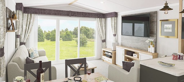 Comfortable, modern two-bedroom caravan sleeping four people.