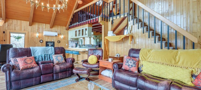 Deck, Mountain Views: Colorful Retreat in Vernon!