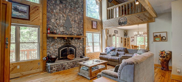 Dog-friendly riverfront cabin w/waterfall view, large decks, firepit, Ping-Pong