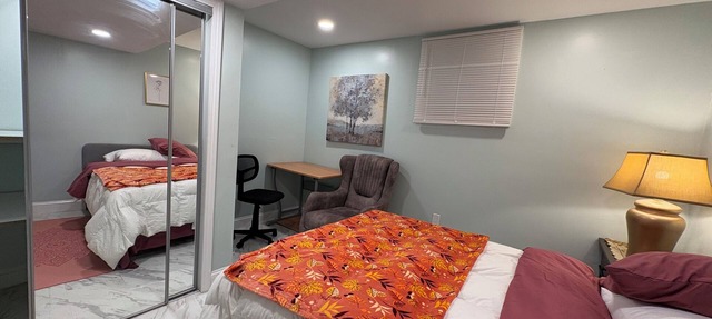 Lower-level, a Double bed, shared bath & kitchen