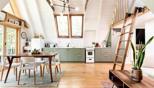 Modern A-Frame Cabin with Loft, Firepit and Grill