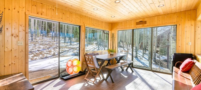 Mountain-view retreat on 200 acres with sunroom, wood stove & W/D - dog-friendly