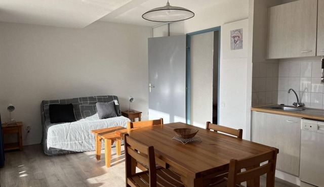 100m from resort center, floor -1, jacuzzi, hammam, terrace, balcony, tv, ski locker, 23m²
